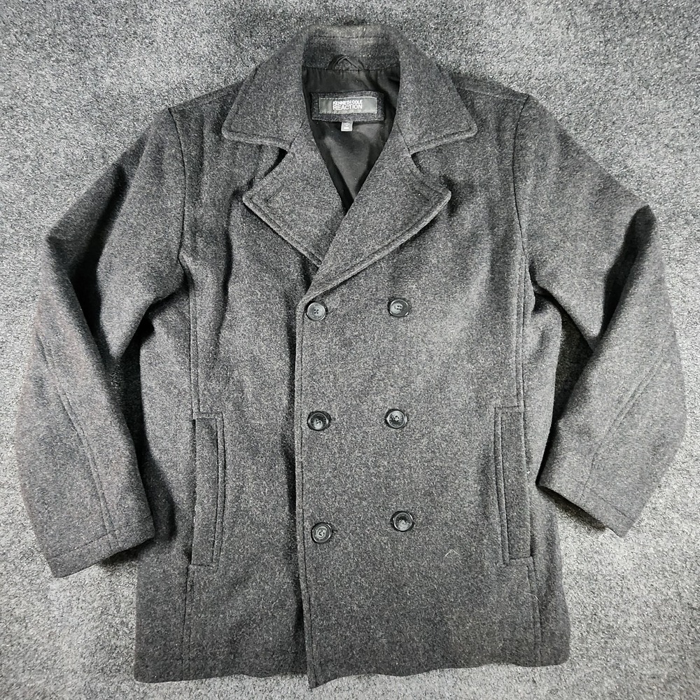 Kenneth Cole Reaction Men's Double Breasted Wool Blend‎ Peacoat Gray Size Medium
